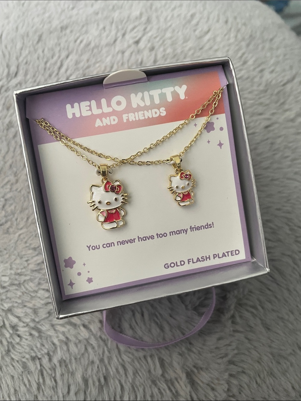 Sanrio Hello Kitty Gold Plated Pink and White Pendant Necklace Set
